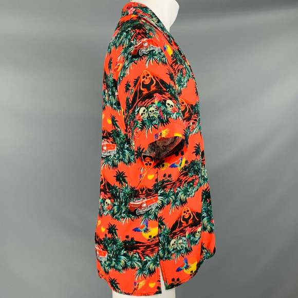 MAUNA KEA Orange Multi Color Hawaiian Viscose Short Sleeve Shirt - Picture 4 of 8